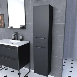 Aurlane Colonne de salle de bain noir 30x35x150 cm avec 2 portes et poignées noir mat - STRUCTURA F050* Colonne De Salle De Bains