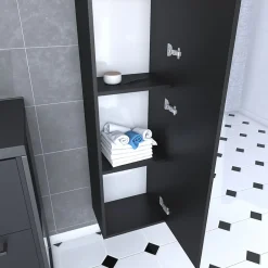 Aurlane Colonne de salle de bain noir 30x35x150 cm avec 2 portes et poignées noir mat - STRUCTURA F050* Colonne De Salle De Bains