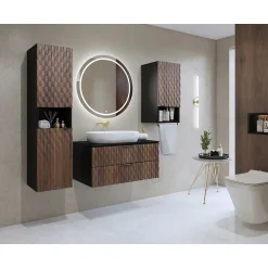 Meublorama Colonne de salle de bain collection KING Chene foncé et noir