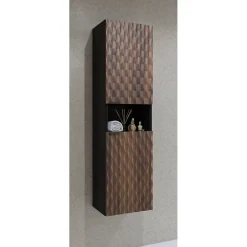 Meublorama Colonne de salle de bain collection KING Chene foncé et noir
