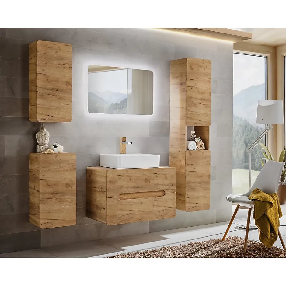 Meublorama Colonne de salle de bain ERBANO Chene clair 35x75 cm 1 porte Style contemporain* Colonne De Salle De Bains