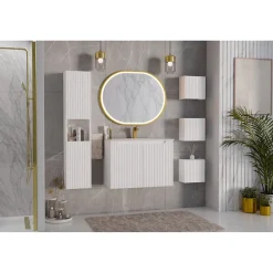 Meublorama Colonne de salle de bain VANO 2 portes et 1 niche Blanc alpin L30 x H140 x P25 cm Meuble suspendu* Colonne De Salle De Bains