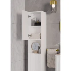 Meublorama Colonne de salle de bain VANO 2 portes et 1 niche Blanc alpin L30 x H140 x P25 cm Meuble suspendu* Colonne De Salle De Bains