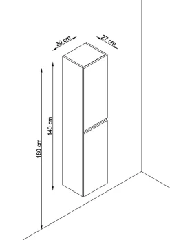 T-Bath Colonne de salle de bain NELI 2 portes 140x30x27 cm blanc* Meuble De Salle De Bains Faible Profondeur