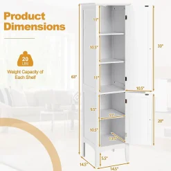 Giantex Colonne de Salle de Bain avec 2 Portes 5 étagères Dispositif Anti basculement Armoire Haute de Toilette Blanc