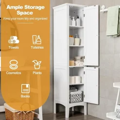Giantex Colonne de Salle de Bain avec 2 Portes 5 étagères Dispositif Anti basculement Armoire Haute de Toilette Blanc