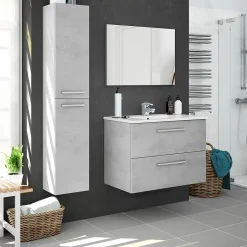 Vs Venta-Stock Colonne de salle de bain Alise 2 portes, couleur Ciment