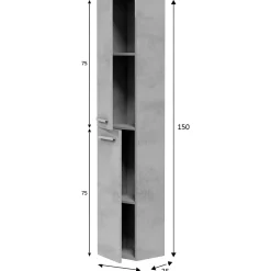 Vs Venta-Stock Colonne de salle de bain Alise 2 portes, couleur Ciment