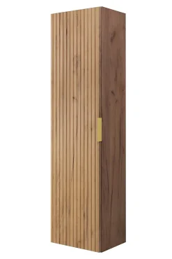 3xE Living Colonne de salle de bain, Chêne Craft, 35 x 136 x 27 cm, poignée dorée