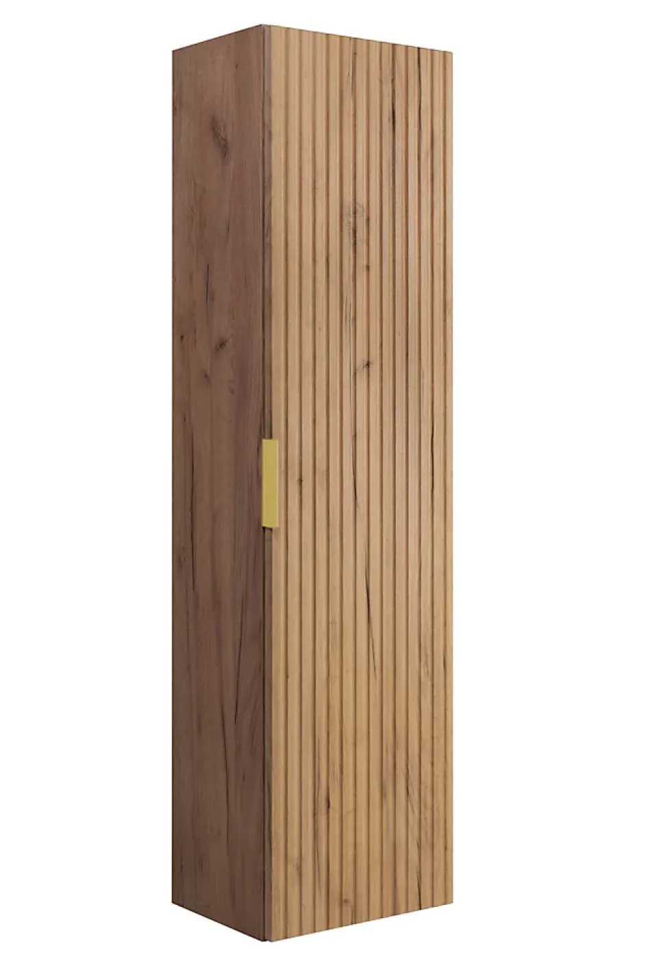 3xE Living Colonne de salle de bain, Chêne Craft, 35 x 136 x 27 cm, poignée dorée