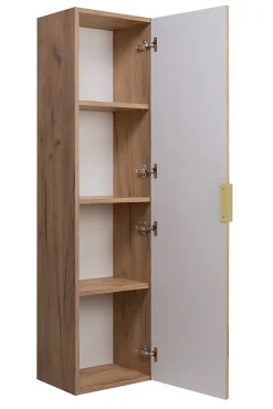 3xE Living Colonne de salle de bain, Chêne Craft, 35 x 136 x 27 cm, poignée dorée