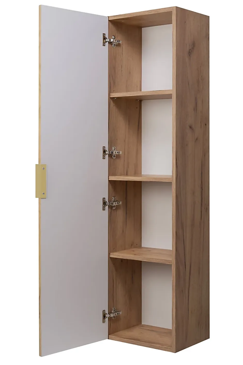 3xE Living Colonne de salle de bain, Chêne Craft, 35 x 136 x 27 cm, poignée dorée