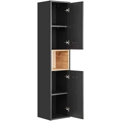 Meublorama Colonne de salle de bain TALOKA 2 portes Gris anthracite et chene clair 170 cm Meuble suspendu