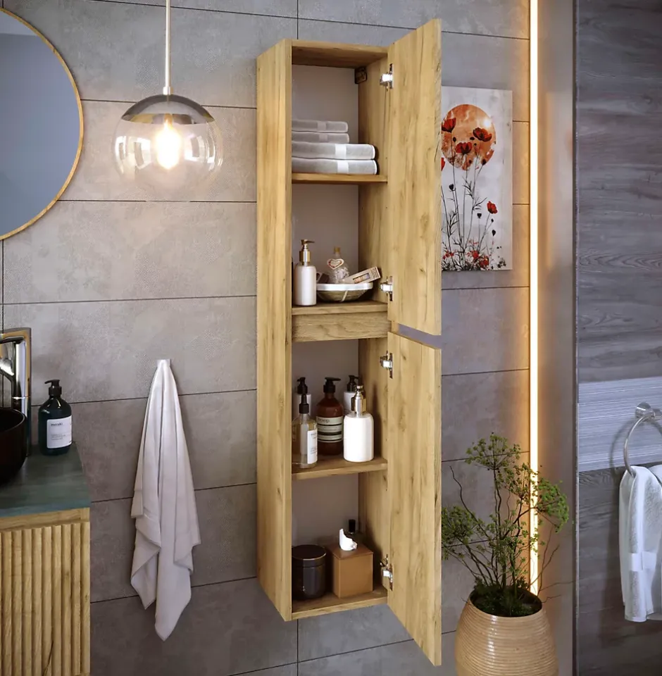 T-Bath Colonne de salle de bain CIMS 2 portes 140x30x27 cm chêne* Meuble De Salle De Bains Faible Profondeur