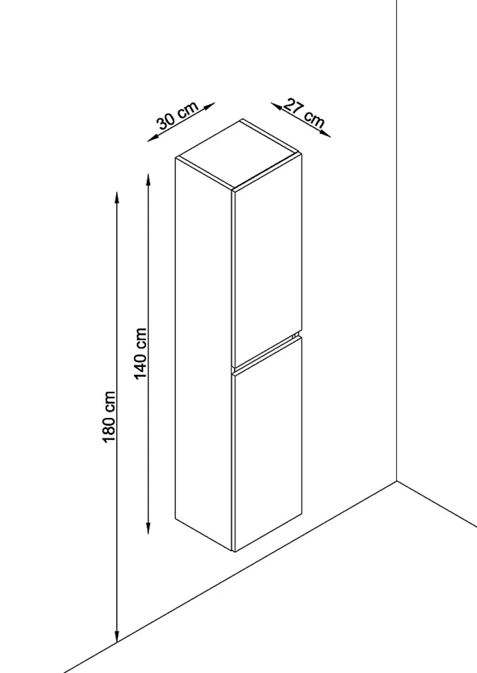 T-Bath Colonne de salle de bain CIMS 2 portes 140x30x27 cm chêne* Meuble De Salle De Bains Faible Profondeur