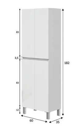 Pegane Colonne de salle de bain avec 4 portes sans poignée coloris blanc - Longueur 60 x Profondeur 35 x Hauteur 182 cm