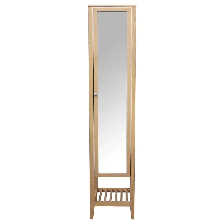 GoodHome Colonne de salle de bains à poser avec miroir placage chêne l.40,2 x H.185 x P.36,1 cm, Perma* Colonne De Salle De Bains