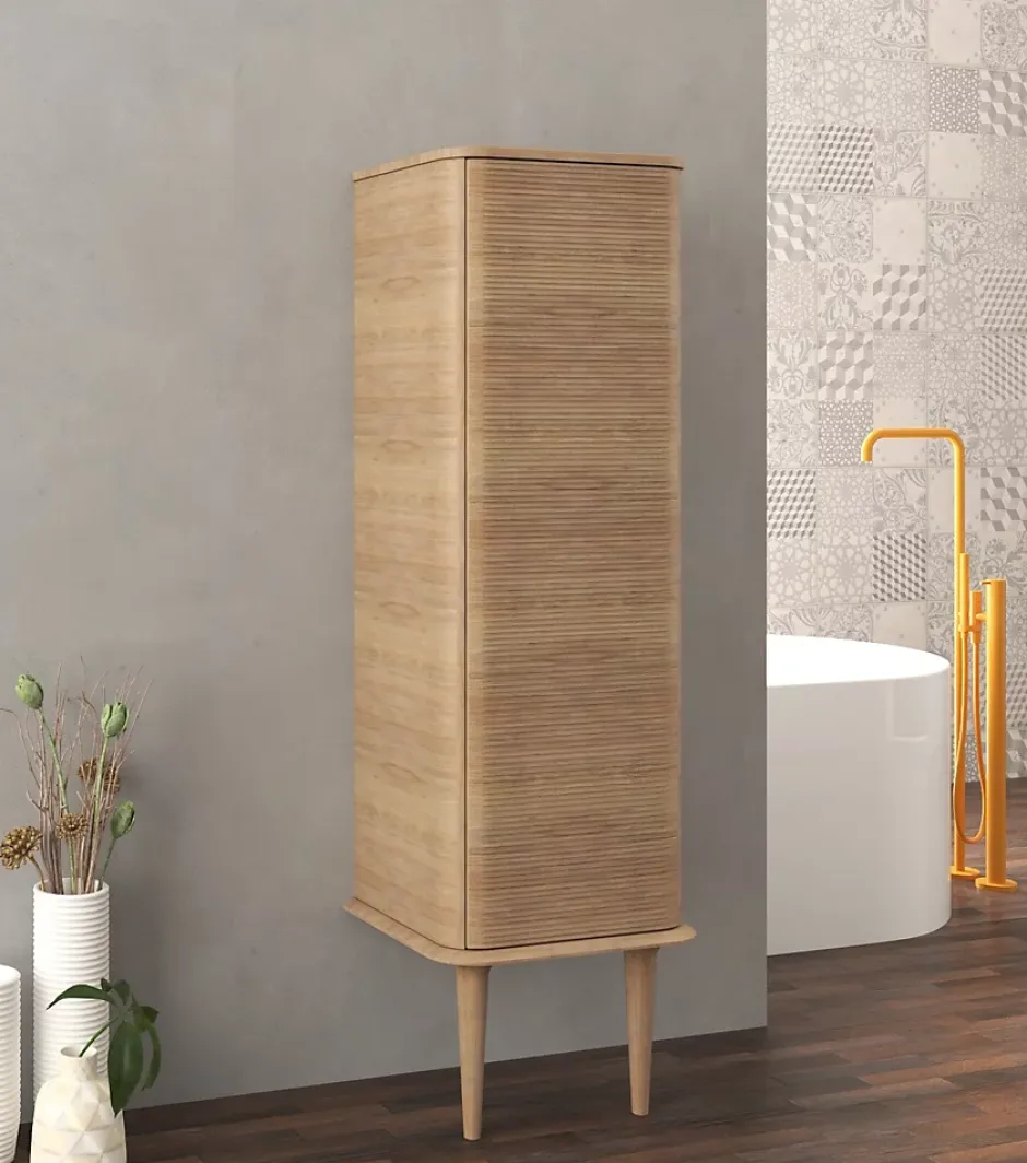 Baden Colonne de salle de bains avec pieds 1 porte H.123 cm, effet chêne tabac, IDRA* Colonne De Salle De Bains