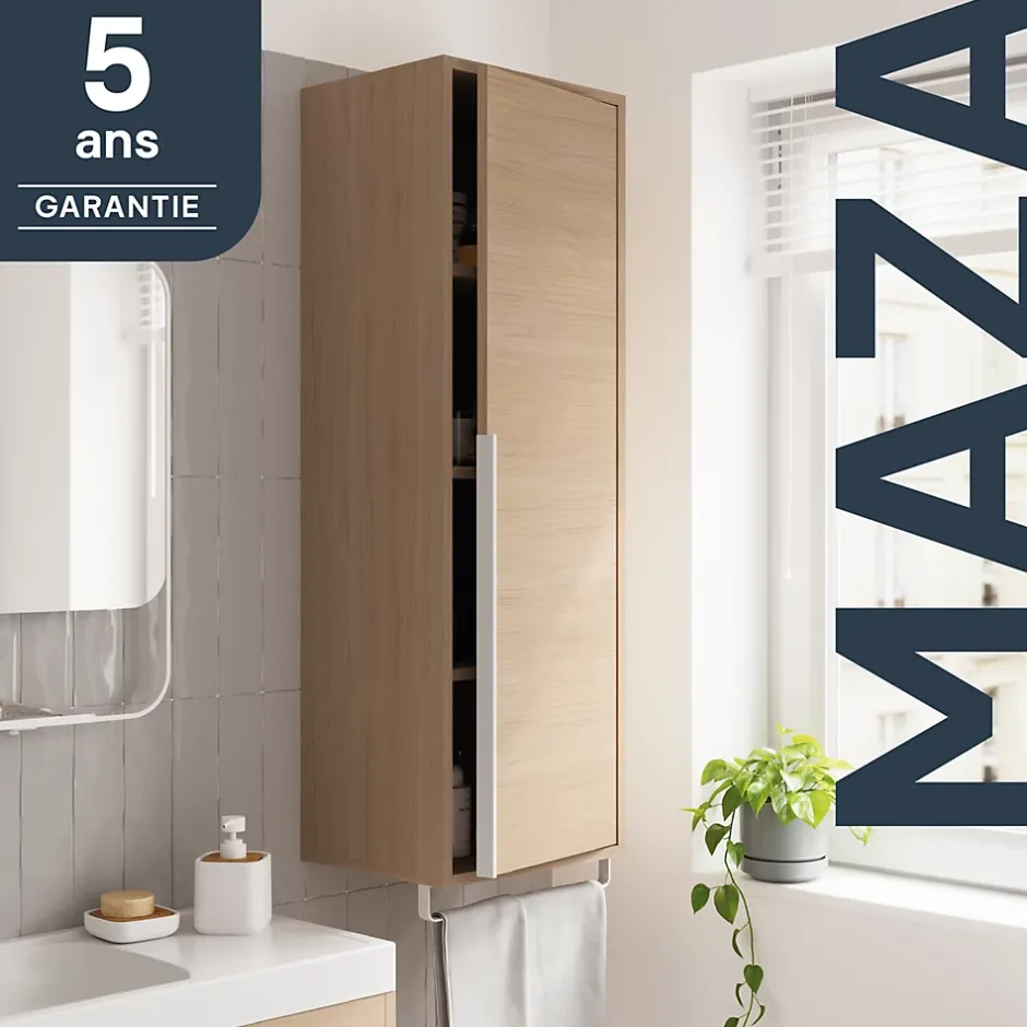GoodHome Colonne de salle de bains suspendue avec porte-serviettes effet bois l.36 x H.115 x P.30 cm, Maza