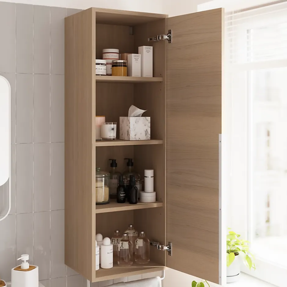 GoodHome Colonne de salle de bains suspendue avec porte-serviettes effet bois l.36 x H.115 x P.30 cm, Maza