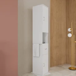 Kiamami Valentina Colonne De Salle De Bains Pivotante 2 Portes, 1 Garniture Et Compartiment Ouvert - Easy
