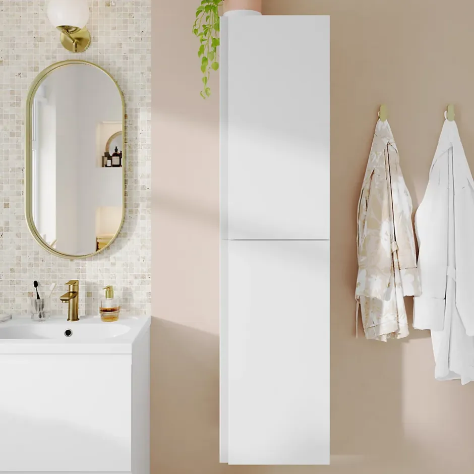 GoodHome Colonne de salle de bains blanc mat 2 portes l.40 x H.160 x P.36 cm Levanna