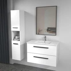 Futurbath Colonne de salle de bains suspendue blanche l.30 x H.150 x P.30 cm, 2 portes amorties et 1 niche, Pedro* Colonne De Salle De Bains