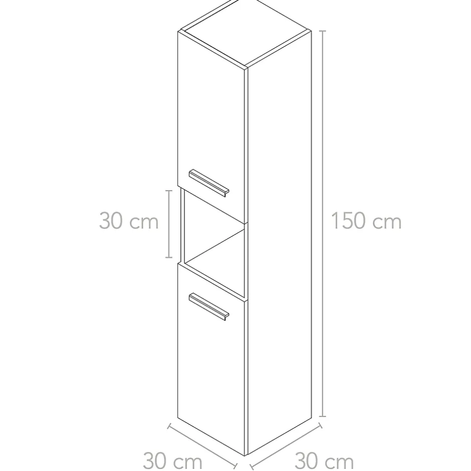 Futurbath Colonne de salle de bains suspendue blanche l.30 x H.150 x P.30 cm, 2 portes amorties et 1 niche, Pedro* Colonne De Salle De Bains