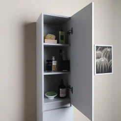 Kiamami Valentina Colonne De Salle De Bains Suspendue Avec 2 Portes En Bois Blanc Bois 30X170 Barcellona