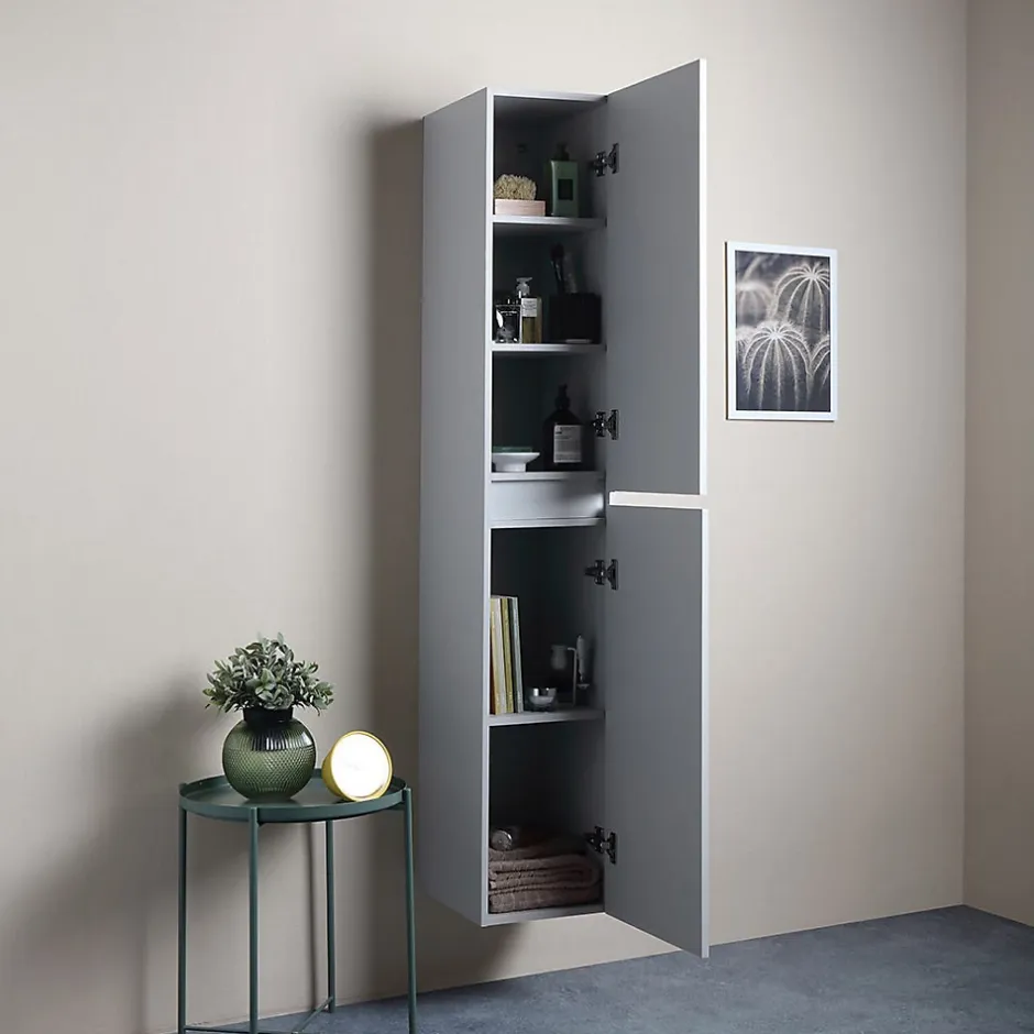 Kiamami Valentina Colonne De Salle De Bains Suspendue Avec 2 Portes En Bois Blanc Bois 30X170 Barcellona