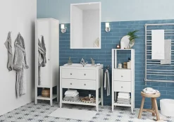 GoodHome Colonne de salle de bains à poser 2 tiroirs et 2 niches blanc mat L.40 x H.120 x P.36 cm, Perma