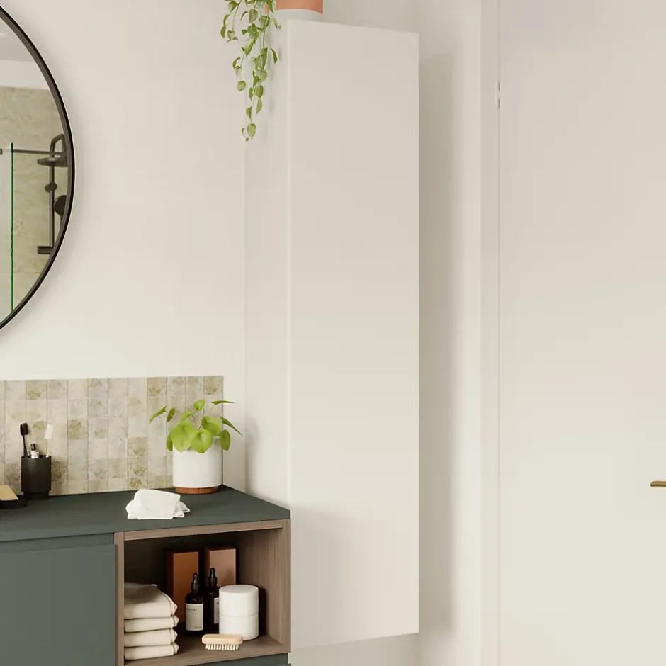 GoodHome Colonne de salle de bains l.35 x H.150 x P.30 cm blanc mat Kentia