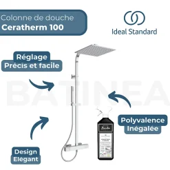 Ideal Standard Colonne douche thermostatique Ceratherm C100 + Nettoyant BRIOCHIN Ecocert* Colonne De Douche Thermostatique