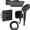 Hansgrohe Colonne douche thermostatique Ecostat Square Douche de tête Vernis Flexible Isiflex Douchette Vernis Blend noir