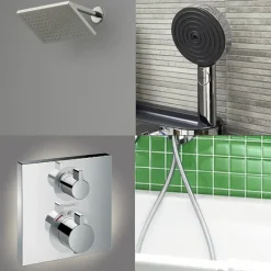 Hansgrohe Colonne douche thermostatique Ecostat Square Douche de tête Vernis Shape Flexible Designflex Douchette Pulsify chromé* Colonne De Douche Encastrable