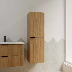 Aurlane Colonne Façade Ondulee 35x30x120 cm - 2 Portes en MDF Decor Bois - MILO* Colonne De Salle De Bains