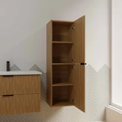 Aurlane Colonne Façade Ondulee 35x30x120 cm - 2 Portes en MDF Decor Bois - MILO* Colonne De Salle De Bains