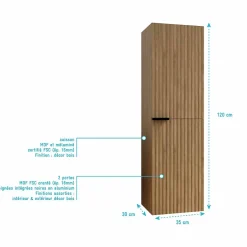Aurlane Colonne Façade Ondulee 35x30x120 cm - 2 Portes en MDF Decor Bois - MILO* Colonne De Salle De Bains