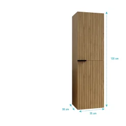 Aurlane Colonne Façade Ondulee 35x30x120 cm - 2 Portes en MDF Decor Bois - MILO* Colonne De Salle De Bains