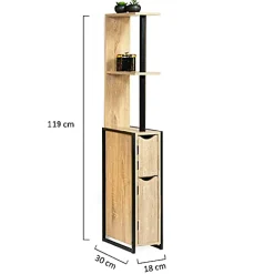 Nature Pro Colonne Meuble Wc Salle de Bain 2 Portes en Bois Design Industriel Marron 3 Etagères Toilettes* Meuble Wc