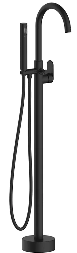 Essebagno Colonne mitigeur mécanique de baignoire îlot + flexible + douchette, H.113 cm, noir,