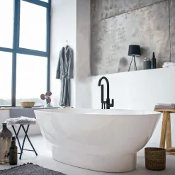Essebagno Colonne mitigeur mécanique de baignoire îlot + flexible + douchette, H.113 cm, noir,
