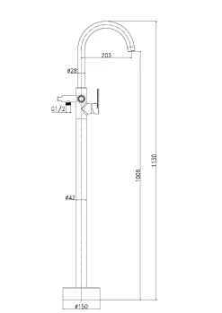 Essebagno Colonne mitigeur mécanique de baignoire îlot + flexible + douchette, H.113 cm, doré,* Colonne De Baignoire