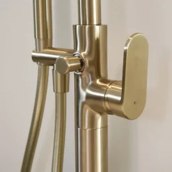 Essebagno Colonne mitigeur mécanique de baignoire îlot + flexible + douchette, H.113 cm, doré,* Colonne De Baignoire