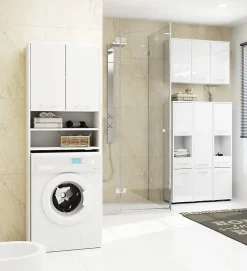 3xE Living Colonne salle de bain, 2 armoires, 140 x 30 x 30 cm, blanc / blanc brillant