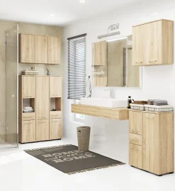 3xE Living Colonne salle de bain, 2 armoires, 140 x 30 x 30 cm, chêne sonoma