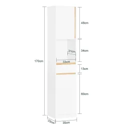 Sobuy Colonne Salle de Bain 2 Portes, Tiroir, Compartiment et étagères Réglables, BZR80-W,