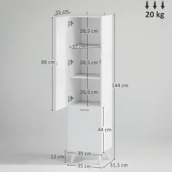 Homcom Colonne salle de bain - porte, 2 étagères, panier à linge - dim. 35 x 31,5 x 144 cm - blanc* Colonne De Salle De Bains
