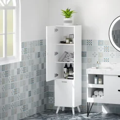 Homcom Colonne salle de bain - porte, 2 étagères, panier à linge - dim. 35 x 31,5 x 144 cm - blanc* Colonne De Salle De Bains