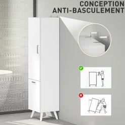 Homcom Colonne salle de bain - porte, 2 étagères, panier à linge - dim. 35 x 31,5 x 144 cm - blanc* Colonne De Salle De Bains